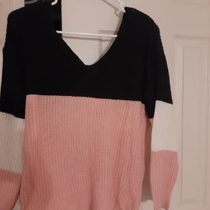 Open Back Knot Detail Marled Knit Sweater